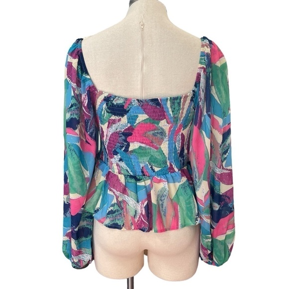 Flying Tomato Women Top Close To Me Floral Smocked Sweetheart Neckline Sz. L - Picture 7 of 11